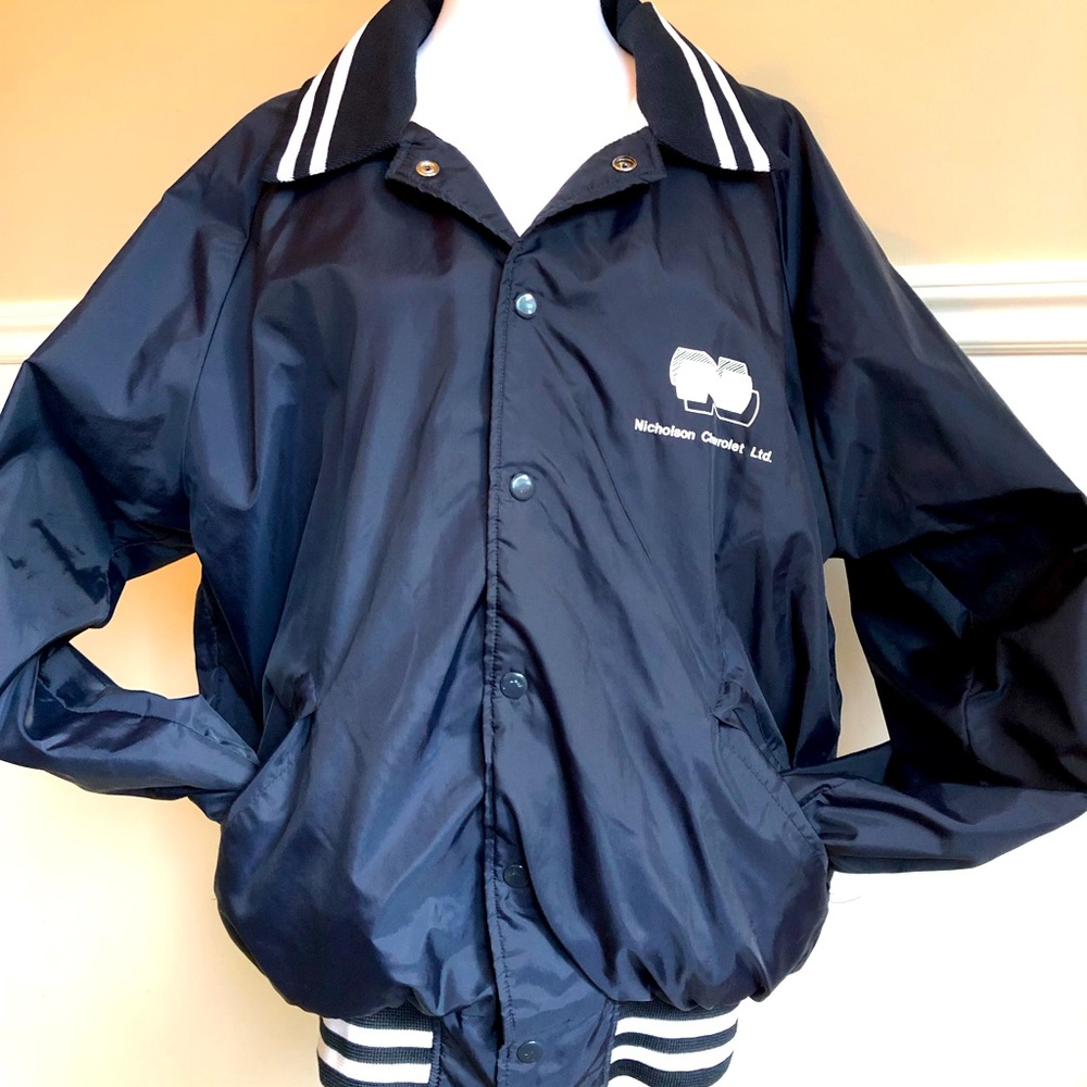Vintage Looking Quality Sportswear Blue Windbreaker w/ White Stripes - Picture 2 of 12